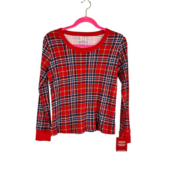 Christmas Red Plaid Top XS Festive Santa Holiday Classic Chic Preppy Retro 80s - Picture 1 of 9